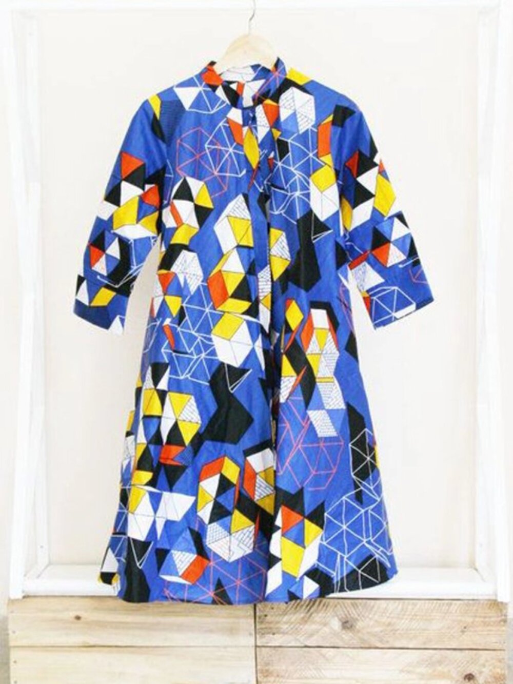 Zuri Kenya "Trivial Pursuit" Geometric African Wax Print Shirt Dress